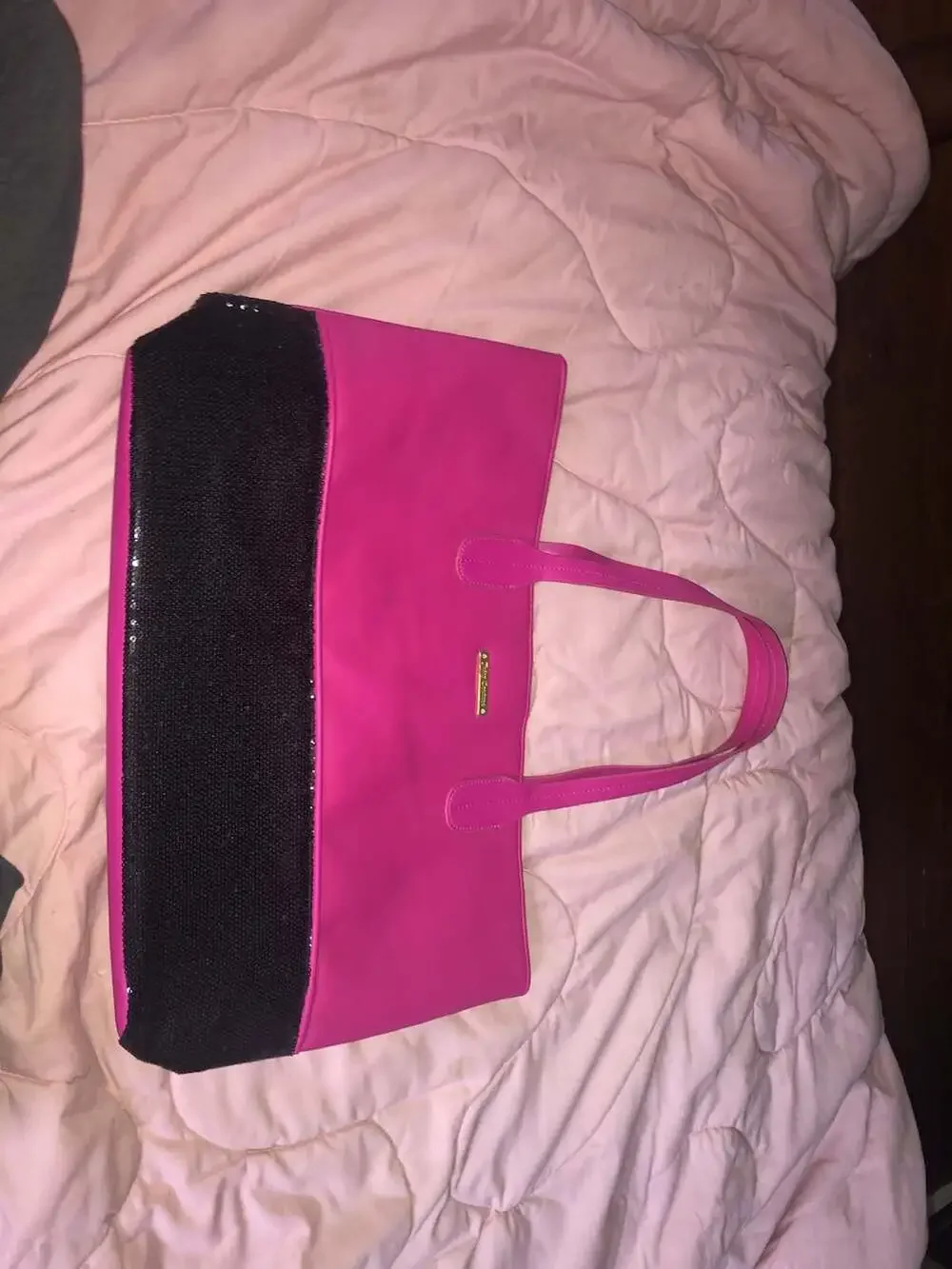 Juicy Couture Hot Pink and Black Sequin Large Tote Shoulder Bag